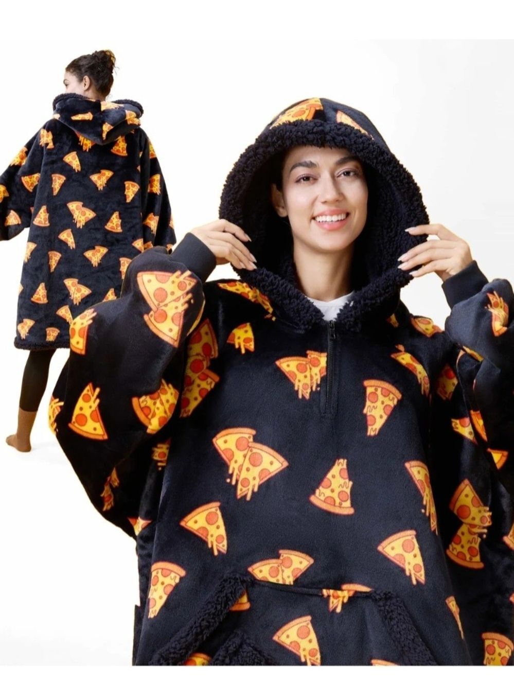 Sherpy Pizza Wearable Blanket Hoodie Adult One Size Fits All (OS) Sherpa Lined - Picture 3 of 4
